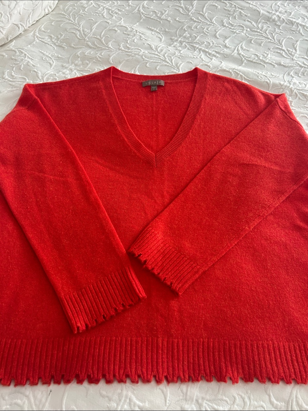 Lilla P Orange 100% Cashmere V-Neck Sweater, NWOT, Luxury, Rich